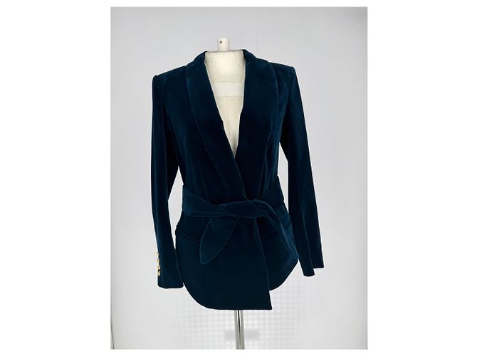 Balmain Gürtler-Blazer aus dunkelblauem Samt Marineblau - Ansicht 3