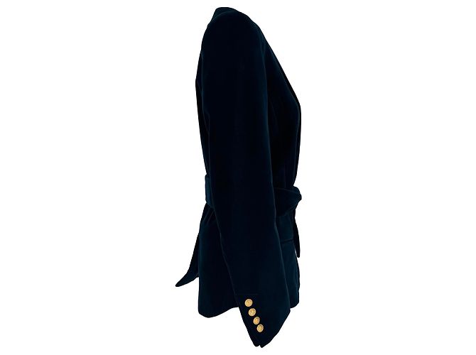 Balmain Gürtler-Blazer aus dunkelblauem Samt Marineblau - Ansicht 4
