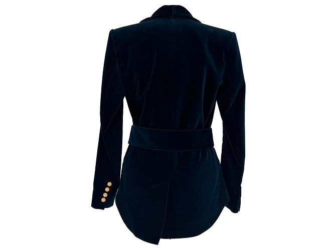 Balmain Gürtler-Blazer aus dunkelblauem Samt Marineblau - Ansicht 6