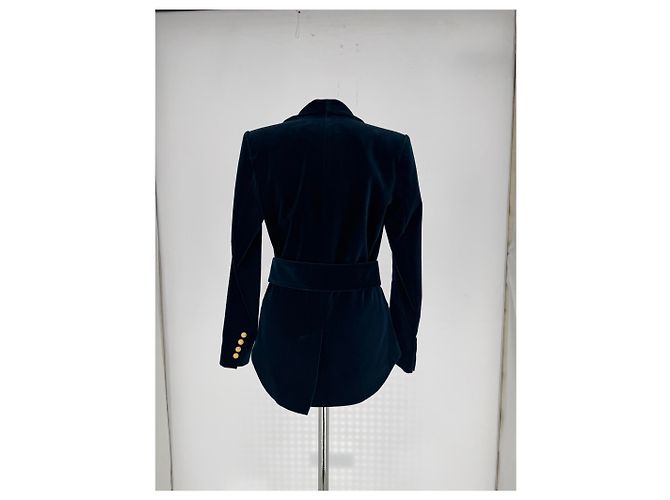 Balmain Gürtler-Blazer aus dunkelblauem Samt Marineblau - Ansicht 7