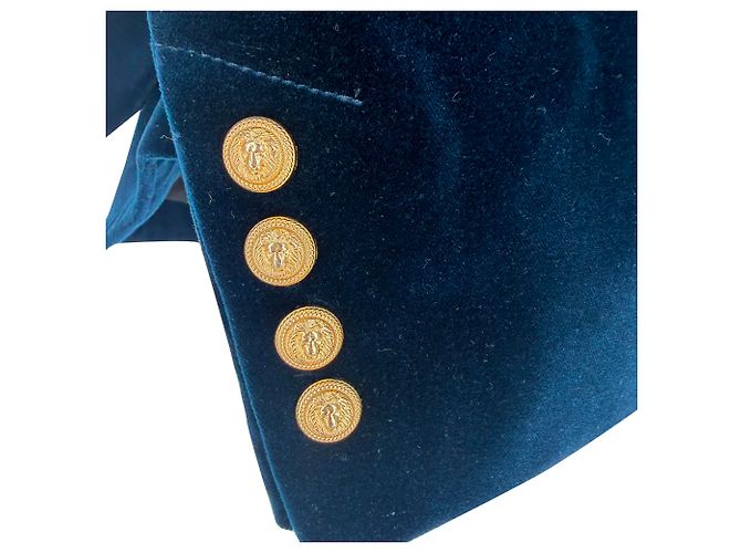 Balmain Gürtler-Blazer aus dunkelblauem Samt Marineblau - Ansicht 8