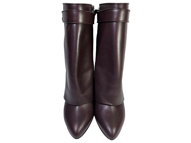Bottines mi-mollet Givenchy Shark Lock à talon compensé en cuir bordeaux Rouge - vue 2