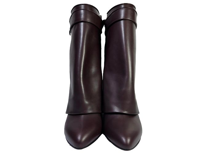 Bottines mi-mollet Givenchy Shark Lock à talon compensé en cuir bordeaux Rouge - vue 3