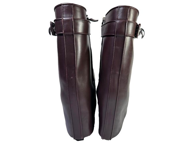 Bottines mi-mollet Givenchy Shark Lock à talon compensé en cuir bordeaux Rouge - vue 5