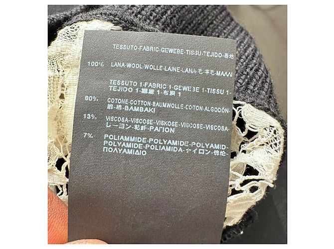 Saint Laurent Bluse mit Spitzenakzenten aus schwarz-weißer Wolle - Ansicht 4