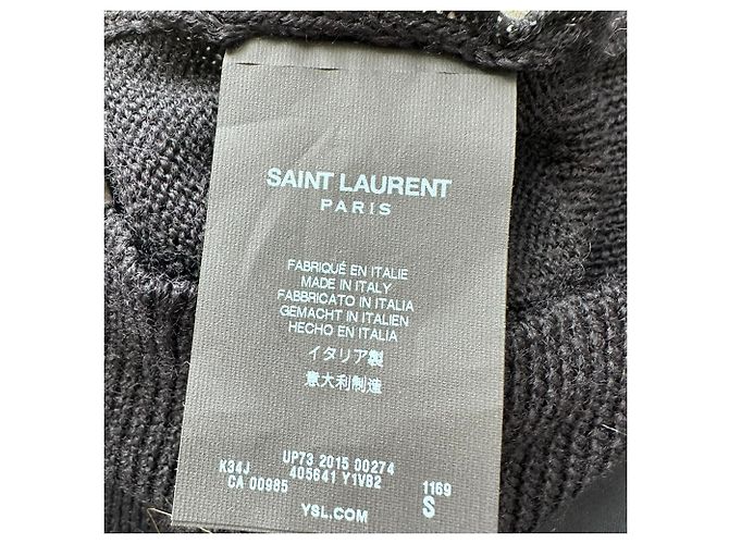 Saint Laurent Bluse mit Spitzenakzenten aus schwarz-weißer Wolle - Ansicht 6
