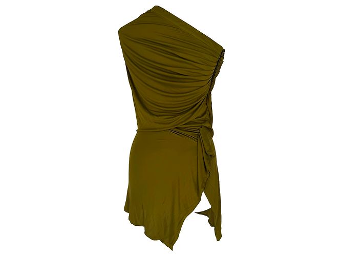 Givenchy drapierte One-Shoulder-Bluse aus olivfarbener Viskose Grün Olivgrün - Ansicht 2