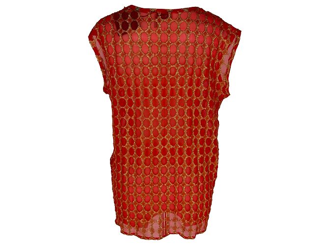 Lanvin Bluse mit metallischen Polka Dots aus rotem Chiffon - Ansicht 3