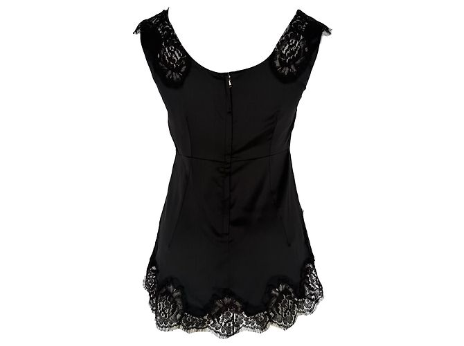 Top sin mangas de seda negra con ribete de encaje Dolce & Gabbana Negro - vista 3