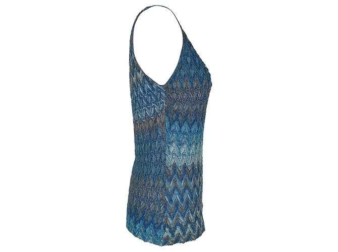Top Missoni Chevron con cristalli Tan in rayon blu - vista 2