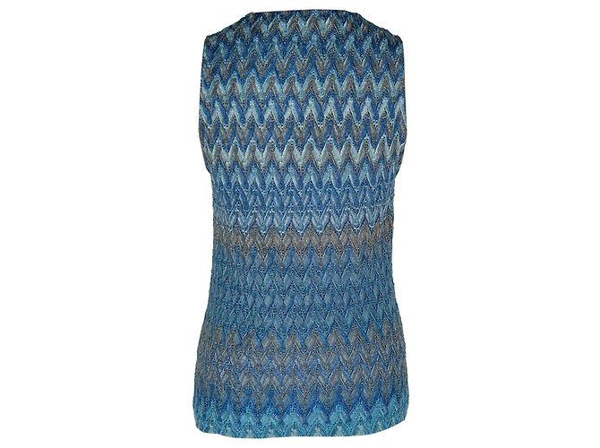 Top Missoni Chevron con cristalli Tan in rayon blu - vista 3