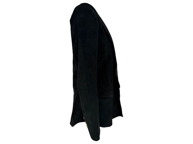 Balmain Open Front Blazer in Black Suede - view 2