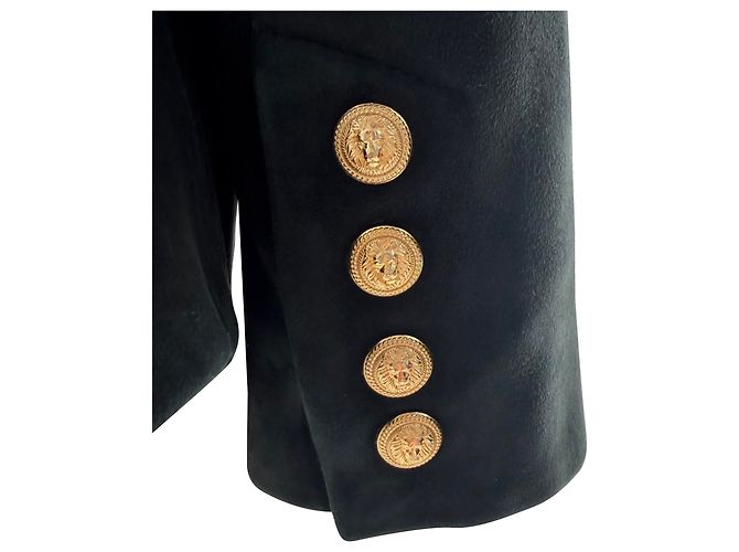 Balmain Open Front Blazer in Black Suede - view 3