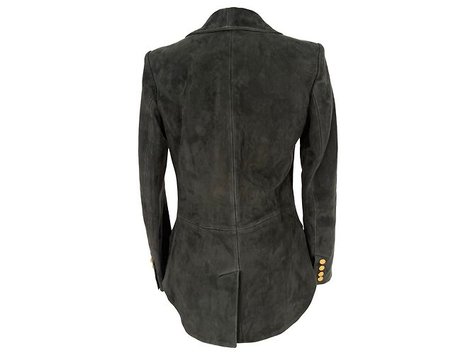 Balmain Open Front Blazer in Black Suede - view 4
