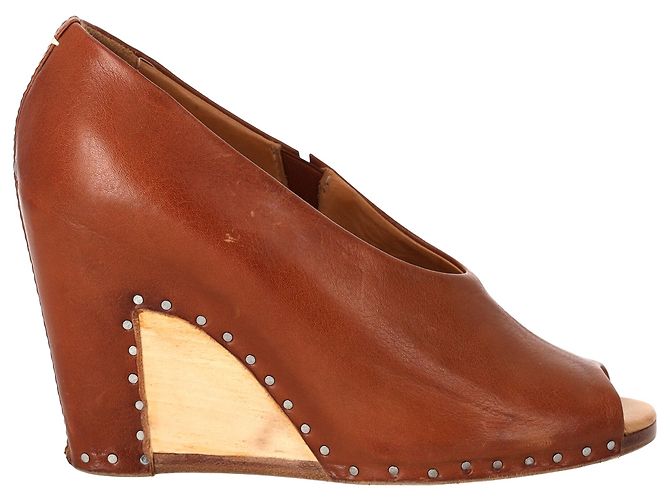 Maison Martin Margiela Maison Margiela Open-Toe Piped Wedge in Tan Leather Marrone Beige - vista 2