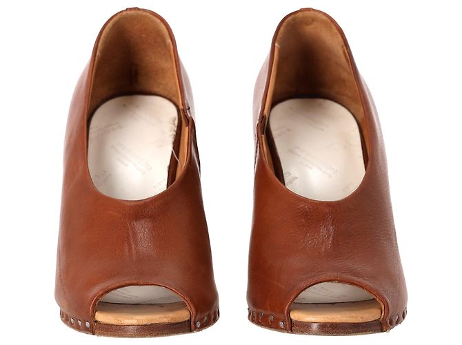 Maison Martin Margiela Maison Margiela Open-Toe Piped Wedge in Tan Leather Marrone Beige - vista 4