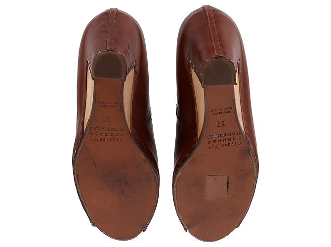 Maison Martin Margiela Maison Margiela Open-Toe Piped Wedge in Tan Leather Marrone Beige - vista 6