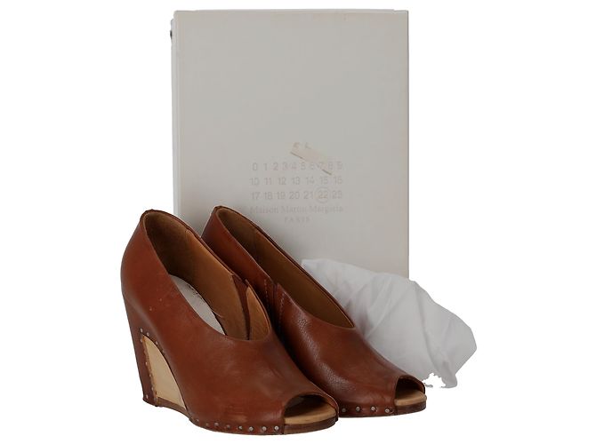 Maison Martin Margiela Maison Margiela Open-Toe Piped Wedge in Tan Leather Marrone Beige - vista 7