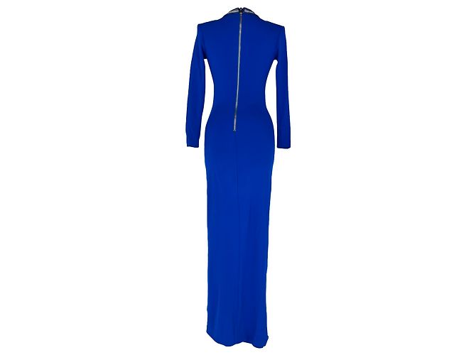 Vestido maxi Balmain com efeito drapeado e cristais em viscose azul - vista 3
