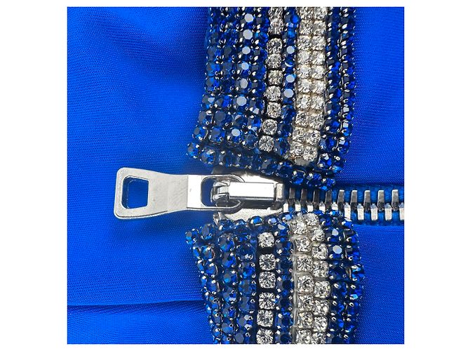 Vestido maxi Balmain com efeito drapeado e cristais em viscose azul - vista 4