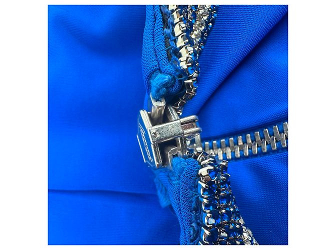 Vestido maxi Balmain com efeito drapeado e cristais em viscose azul - vista 5