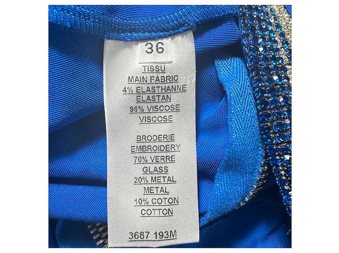 Vestido maxi Balmain com efeito drapeado e cristais em viscose azul - vista 6
