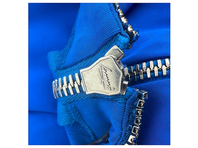Vestido maxi Balmain com efeito drapeado e cristais em viscose azul - vista 7