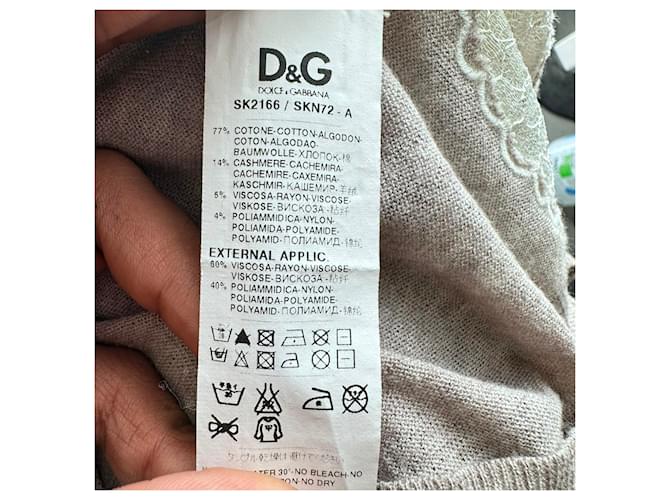 Dolce & Gabbana Pullover aus beiger Baumwolle mit Spitzenbesatz - Ansicht 7