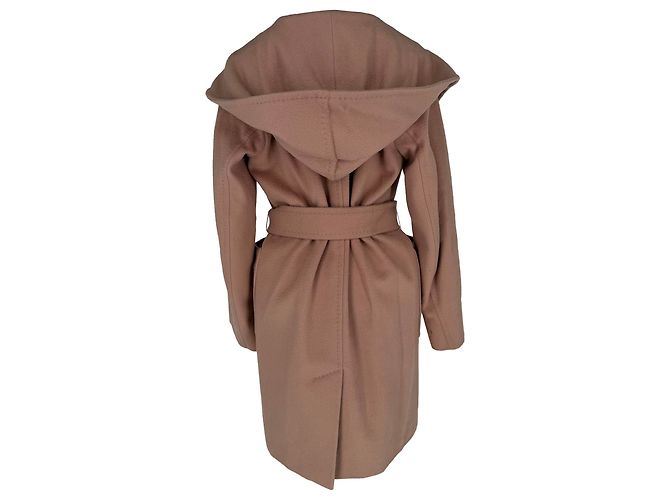 Max Mara Mantel mit Kapuze und Gürtel aus beigem Kamelhaar - Ansicht 3