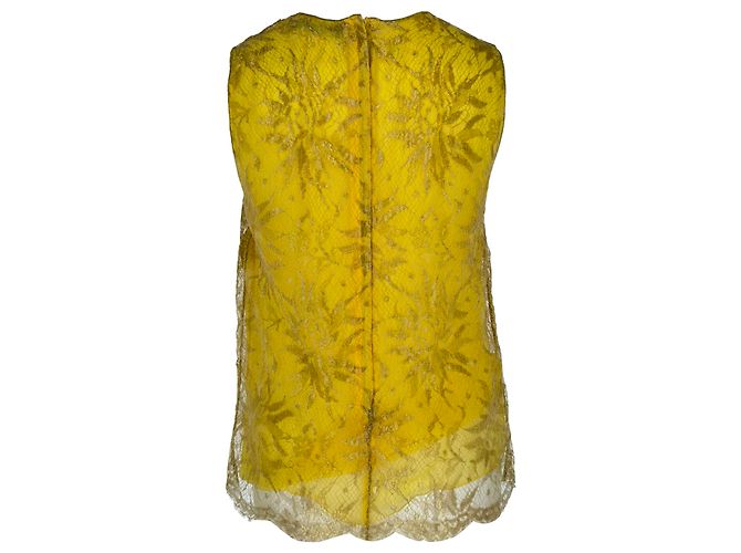Top sin mangas de encaje Dolce & Gabbana en Lurex amarillo - vue 3