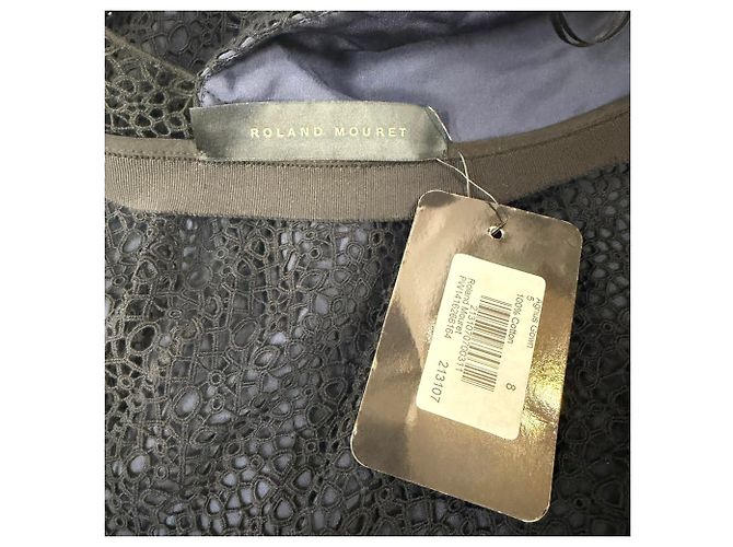 Vestido maxi de encaje Eyelet Roland Mouret en algodón azul marino - vista 9
