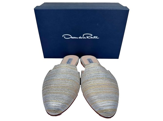 Mules Oscar De La Renta in poliestere argento a righe metalliche intrecciate Multicolore - vista 13