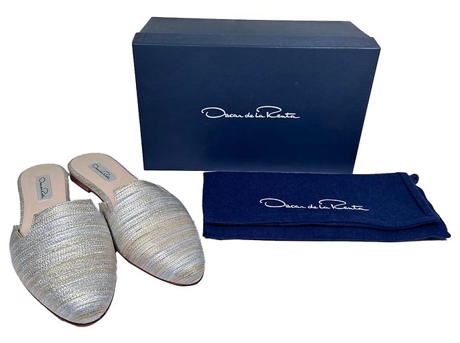 Mules Oscar De La Renta in poliestere argento a righe metalliche intrecciate Multicolore - vista 14
