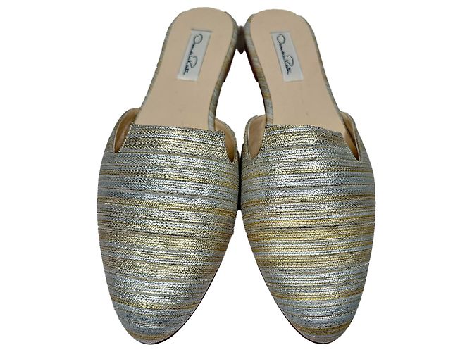 Mules Oscar De La Renta in poliestere argento a righe metalliche intrecciate Multicolore - vista 3