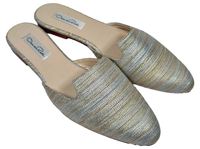 Mules Oscar De La Renta in poliestere argento a righe metalliche intrecciate Multicolore - vista 5