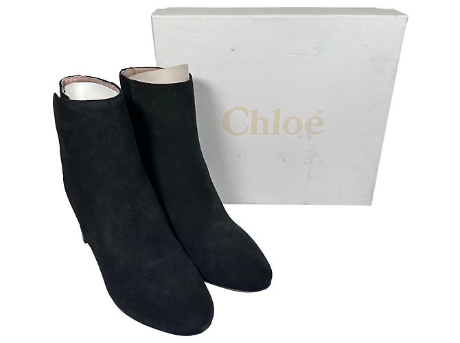 Botines de tacón alto Chloé con doble hebilla en ante negro - vista 13