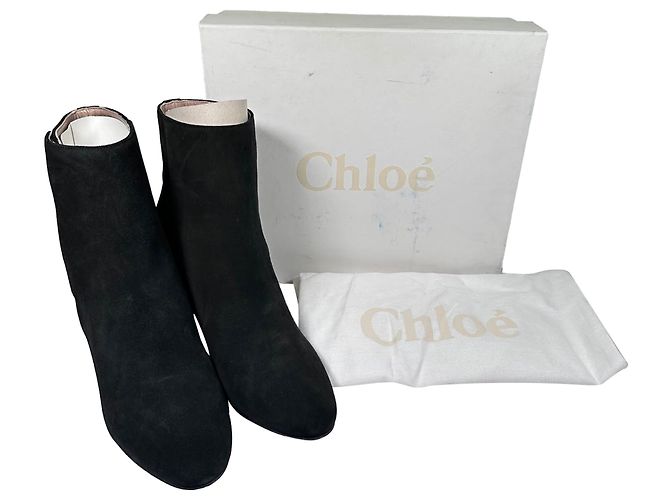 Botines de tacón alto Chloé con doble hebilla en ante negro - vista 15