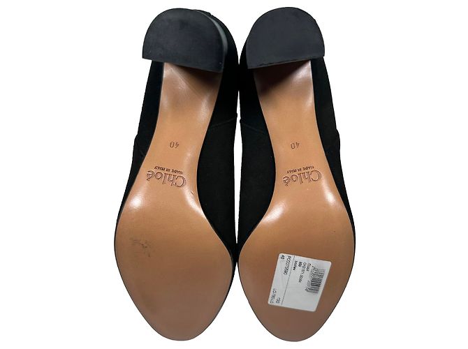 Botines de tacón alto Chloé con doble hebilla en ante negro - vista 9