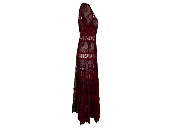 Vestido maxi con adornos de encaje Zimmermann en seda borgoña Roja Burdeos - vista 2