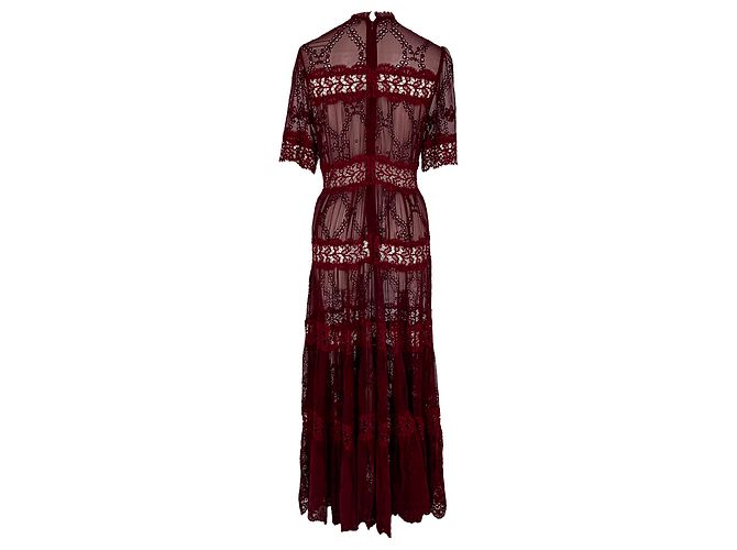 Vestido maxi con adornos de encaje Zimmermann en seda borgoña Roja Burdeos - vista 3