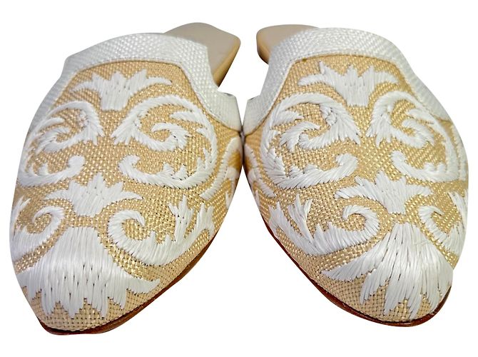 Mules ricamate Oscar De La Renta in rafia beige - vista 2