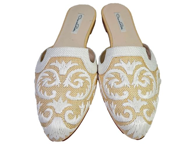 Mules ricamate Oscar De La Renta in rafia beige - vista 3