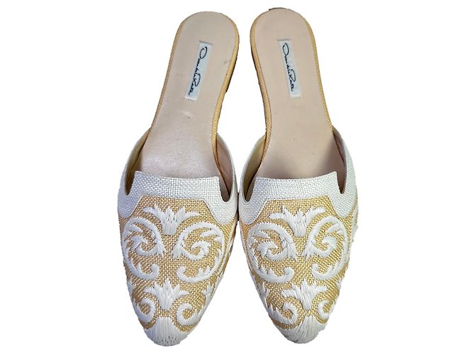 Mules ricamate Oscar De La Renta in rafia beige - vista 4