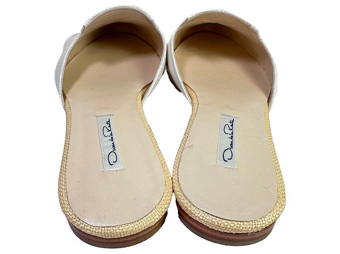 Mules ricamate Oscar De La Renta in rafia beige - vista 6
