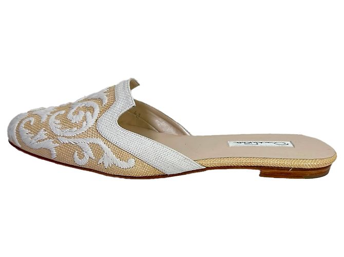 Mules ricamate Oscar De La Renta in rafia beige - vista 7