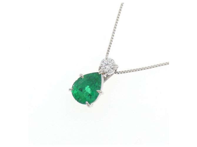 Autre Marque Collana in Smeraldo e Diamanti Pt900 Pt850 Verde - vista 3