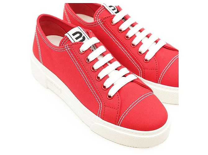 Sneakers in cotone Miu Miu Bianco Rosso - vista 14