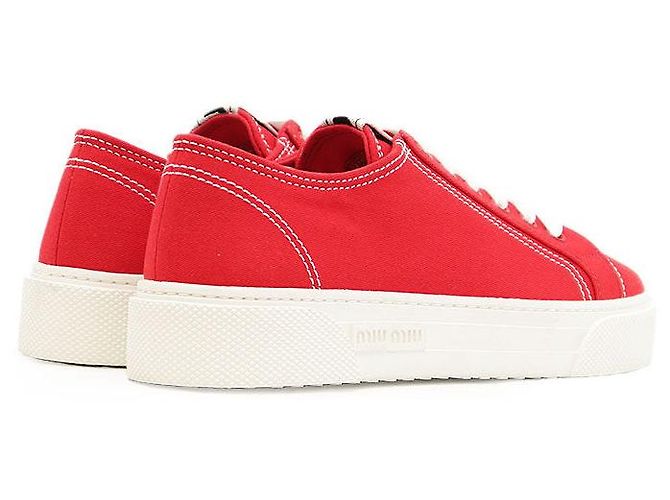 Sneakers in cotone Miu Miu Bianco Rosso - vista 15