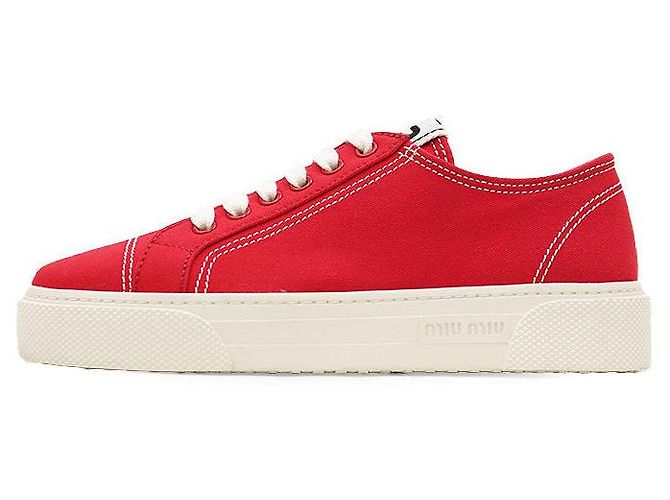 Sneakers in cotone Miu Miu Bianco Rosso - vista 4