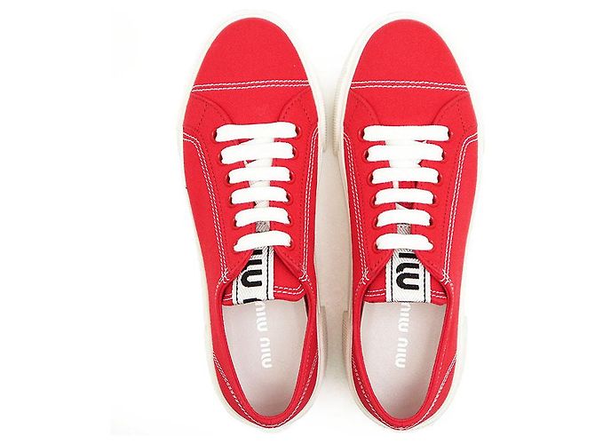 Sneakers in cotone Miu Miu Bianco Rosso - vista 8